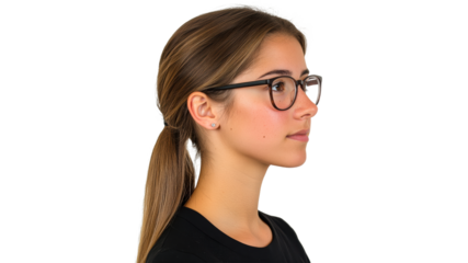 Young woman with glasses in profile view
