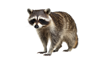 Raccoon standing in a neutral pose indoors