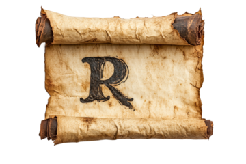 Ancient scroll with letter R displayed prominently