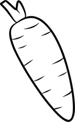 Black and white vector illustration of a carrot with a simple hand-drawn design, perfect for creative projects and backgrounds.