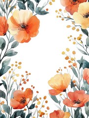 Fototapeta premium Watercolor florals border frame framing element on white background