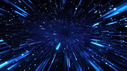 Fototapeta premium Vibrant blue light rays extending into a cosmic space.
