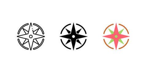 wind rose set icons. Linear, silhouette and flat styles editable.  © asol