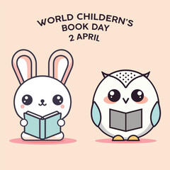 World Children's Book Day Illustration: Cute Animals Reading