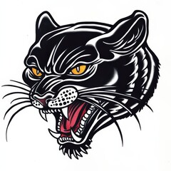 Fierce Panther: A detailed illustration of a snarling black panther, showcasing its sharp teeth and intense gaze, embodying raw power and primal instinct.