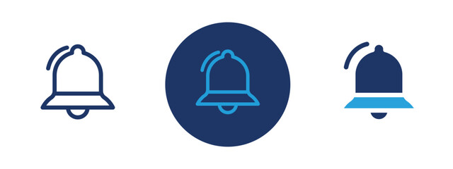 Set of 3 pixel perfect colored Bell Ring icon with 1 unexpanded, 1 silhouette, a simple and clear bell ring icon symbolizing notifications or alerts.