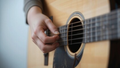 Fototapeta premium close up of a man playing acoustic guitar