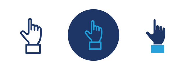 Set of 3 pixel perfect colored Cursor finger icon with 1 unexpanded, 1 silhouette, a simple and clear cursor finger icon representing clicking or interaction. © Tanveer Hussain Mirz