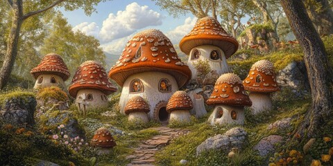 Fototapeta premium Underground Mushroom Village