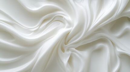 Fototapeta premium Silky cream swirl texture on a white marble background, emphasizing smooth and rich hydration. No text, no people.