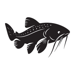 Deepwater Catfish silhouette, evoking the mystery of freshwater depths - Catfish illustration - Minimalist Catfish vector - Fish silhouette
