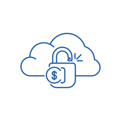 Monetization. Paid access to cloud information storage. Vector linear icon illustration isolated on white background.