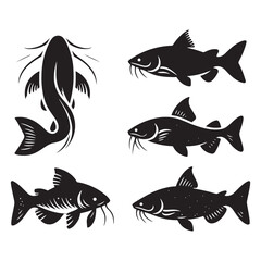 Naklejka premium Crisp Catfish silhouette, with clear, sharp lines for high-quality visuals - Catfish illustration - Minimalist Catfish vector - Fish silhouette 