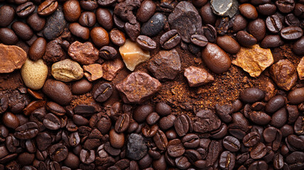 Fototapeta premium A pile of coffee beans with some rocks in between