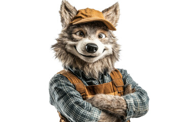 Warm, casual wolf character smiles
