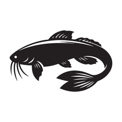Sharp Catfish silhouette, with defined edges for high-impact visuals - Catfish illustration - Minimalist Catfish vector - Fish silhouette

