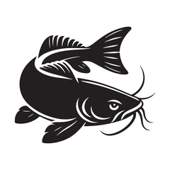 Minimalist Catfish silhouette, perfect for stylish marine artwork - Catfish illustration - Minimalist Catfish vector - Fish silhouette
