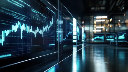 Futuristic wall displaying binary numbers and digital stock exchange data powered by ai