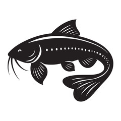 Bold Catfish silhouette, showcasing the iconic whiskered fish - Catfish illustration - Minimalist Catfish vector - Fish silhouette

