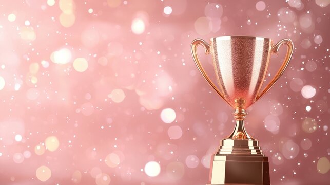 Glimmering trophy on sparkling pink background