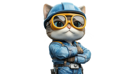 Cute cat character dressed as a mechanic