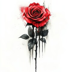 Eternal Rose: A vibrant and intricate depiction of a single rose, its crimson petals unfolding against a stark background, emphasizing its delicate beauty. The art piece evokes emotions of love.