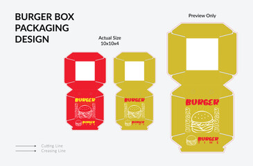 Burger Box Design, Burger Box Packaging Template Design, Burger Box Die Cut Line, Ready For Print