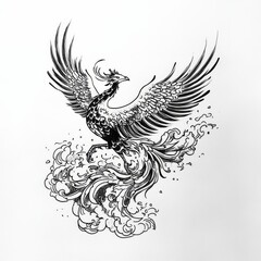 Fototapeta premium Rising Phoenix: A majestic phoenix rises from flames, a symbol of rebirth and strength, rendered in a striking artistic style.