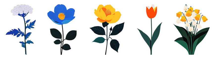 PNG Colorful floral paper cutouts, element set on transparent background