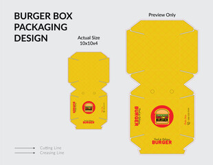 Burger Box Design, Burger Box Packaging Template Design, Burger Box Die Cut Line, Ready For Print