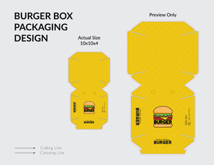 Burger Box Design, Burger Box Packaging Template Design, Burger Box Die Cut Line, Ready For Print