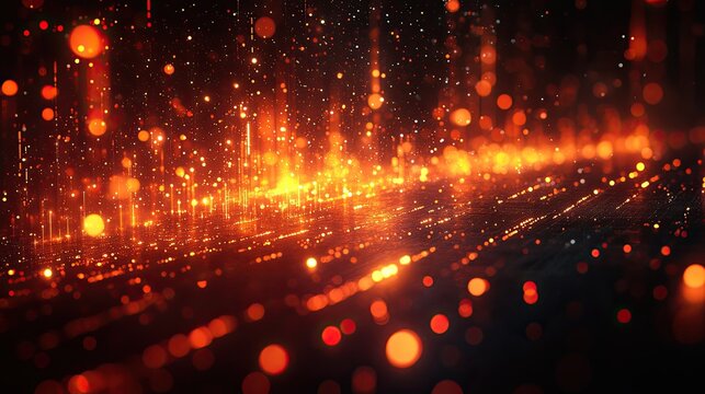 Abstract fiery city lights background, futuristic digital cityscape, dynamic lightscape