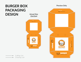 Burger Box Design, Burger Box Packaging Template Design, Burger Box Die Cut Line, Ready For Print