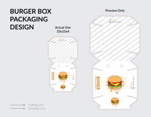Burger Box Design, Burger Box Packaging Template Design, Burger Box Die Cut Line, Ready For Print