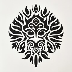 Obraz premium Tribal Mask Design: A stylized tribal mask design, featuring intricate patterns and symbolic elements. The design is bold, black, and visually striking.