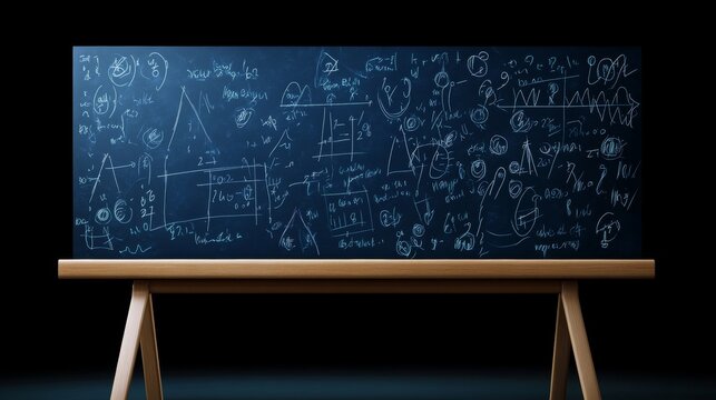 Mathematical Equations and Diagrams on a Black Chalkboard Surface