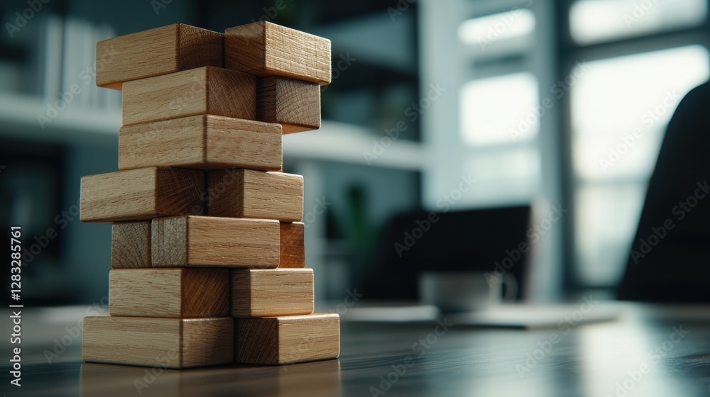 Poster a stack of wooden blocks on a table