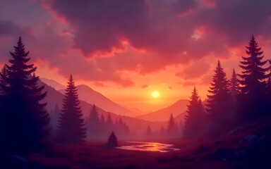 sunset in the mountains