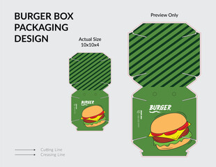 Burger Box Design, Burger Box Packaging Template Design, Burger Box Die Cut Line, Ready For Print