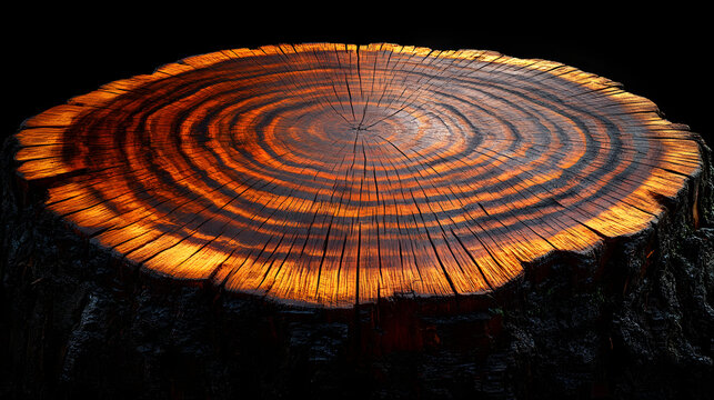 a tree stump with a circular pattern