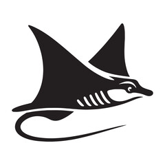 Sleek Eagle Ray silhouette, ideal for aquatic graphics - Eagle Ray illustration - Minimalist Eagle Ray vector - Fish silhouette
