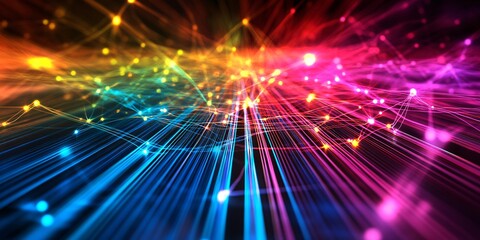 Fototapeta premium vibrant abstract network with colorful light trails and energy flow