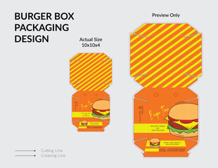 Burger Box Design, Burger Box Packaging Template Design, Burger Box Die Cut Line, Ready For Print
