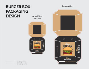 Burger Box Design, Burger Box Packaging Template Design, Burger Box Die Cut Line, Ready For Print