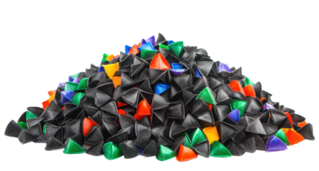 Colorful flying black shapes create vibrant mound, cut out