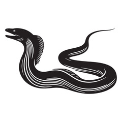 Minimalist Eel silhouette capturing the sleekness of marine life - Eel illustration - Minimalist Eel vector - Fish silhouette
