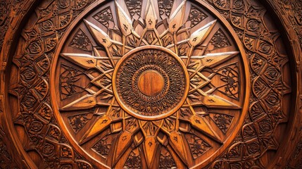Intricate Wooden Carving with Geometric Star Pattern Design