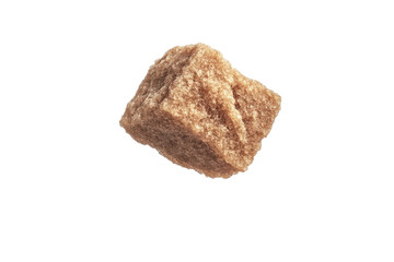 Obraz premium Flying brown sugar cube captured in mid-air, cut out