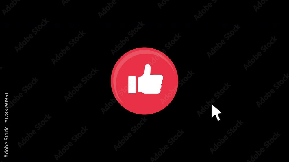 Wall mural animation of a social media like button with an arrow click effect. isolated on a black background w