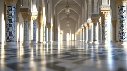 Elegant Islamic Architecture with Decorative Columns and Floor Patterns